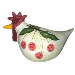 CBK Ceramic Rooster 2002 – Cherries & Peaches Hand Painted Chicken Figurine 8.5"